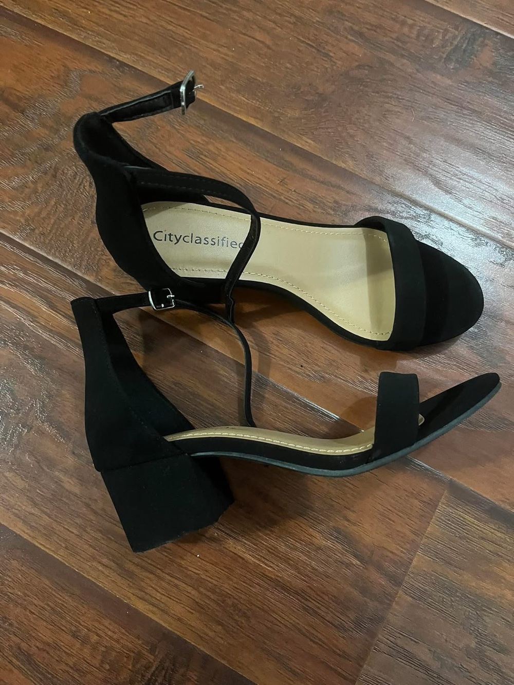 Cityclassified Black Open-Toe Block Heel Sandals with Ankle Strap